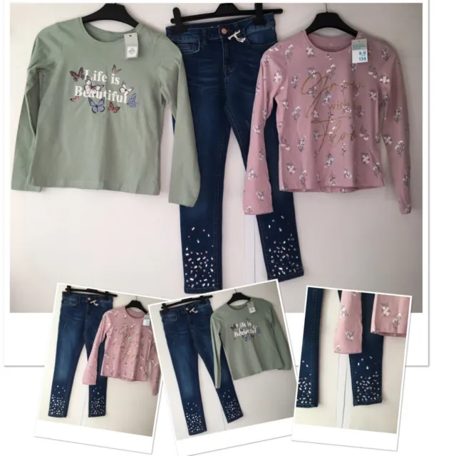 Nuovi jeans M&S per ragazze Delmonte finiture e nuove etichette slogan mix floreale prk top 8-9 anni