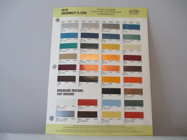 PAINT COLOR REFERENCE Sample Paint Chips Dupont 1979 Gmc Chevrolet ...