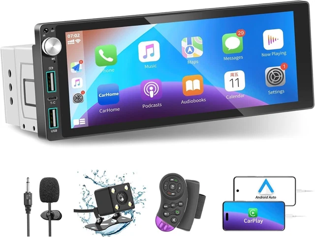 Autoradio Bluetooth 10.26 Pollici Con Carplay/Android Auto - Kit Con Telecamera Retro, Specchio E Controllo Vocale
