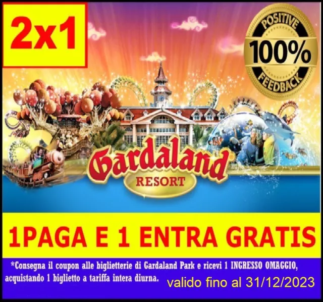 BUONO SCONTO COUPON 50% GARDALAND 2x1 1 PAGA 1 ENTRA GRATIS VALIDITA' TUTTO 2023