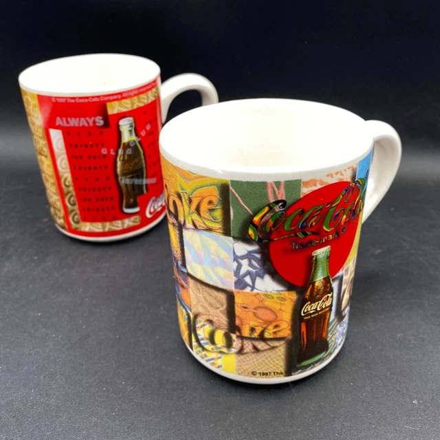 Coca Cola Mugs Official Coke LARGE China Cups Gibson 1998 Abstract Design