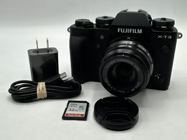 Fujifilm X-T3 26.1 MP Digital Camera - Black with 35MM Lens - 32gb Card -Charger