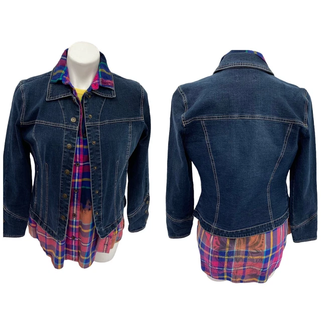 Old Navy Womens Upcycled Plaid Button Up Size Small Boho Lotus Bleach Ombre Coat 6