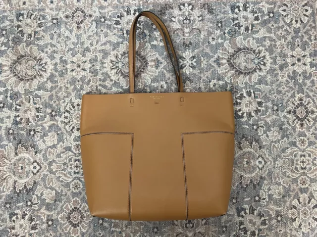 Tory Burch Tan Beige Leather Tote Bag T Block Large