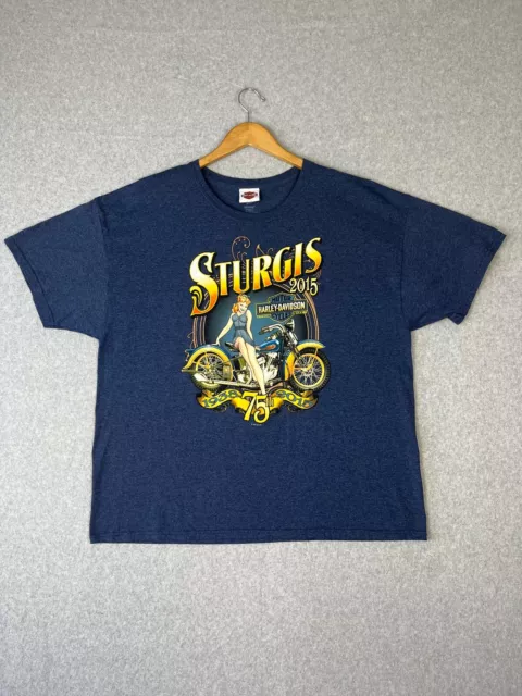 Harley Davidson Shirt Mens XL Blue Sturgis South Dakota 2015 Bike Rally