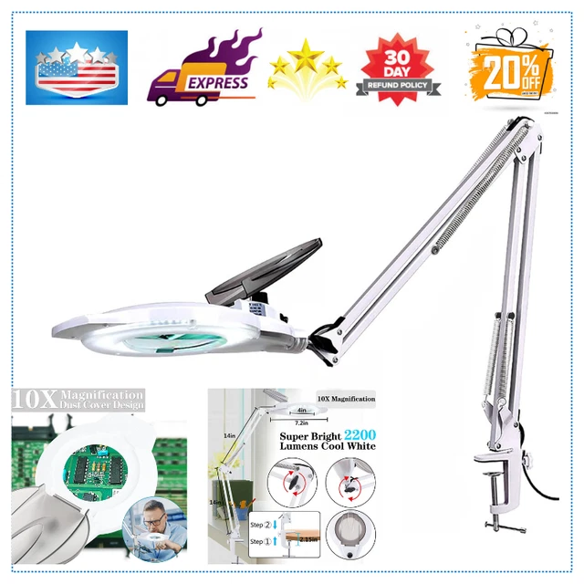 Magnifying Lamp with Clamp 2200LM Dimmable Super Bright Magnifying Glass 10X LED
