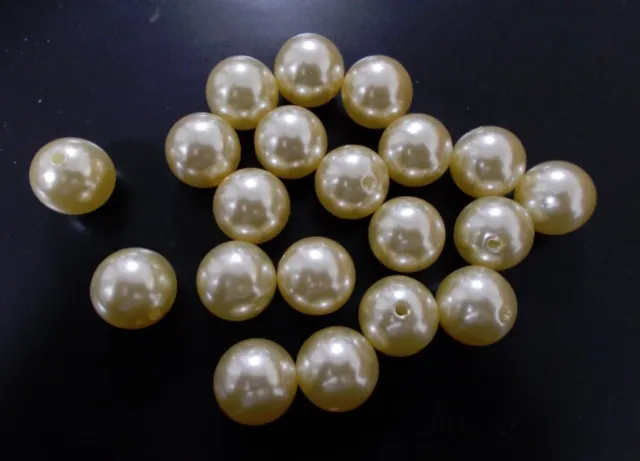 100pcs 14mm Acrylic Faux Simulate Pearl Round Spacer Beads CHAMPAGNE IVORY X25