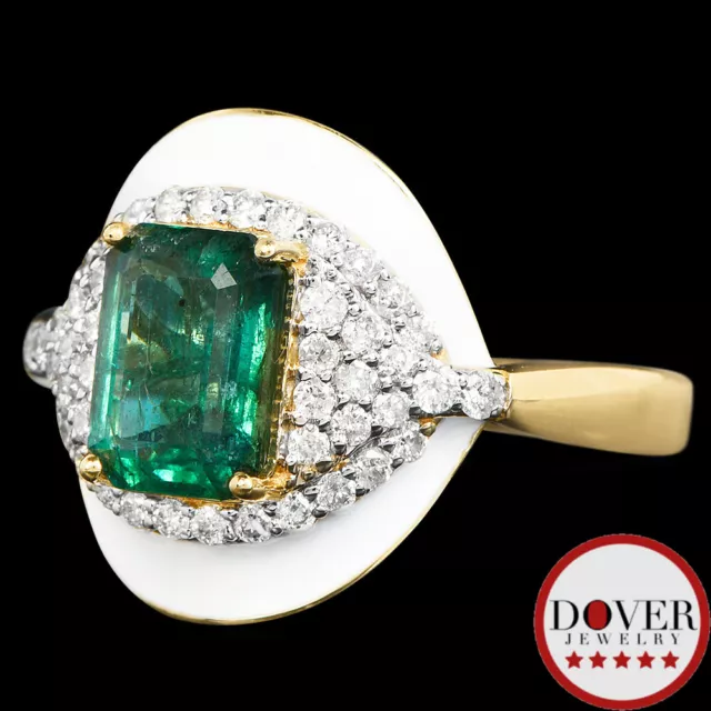Oscar Friedman Diamond 1.90ct Emerald Enamel 14K Gold Emerald Cut Band Ring NR