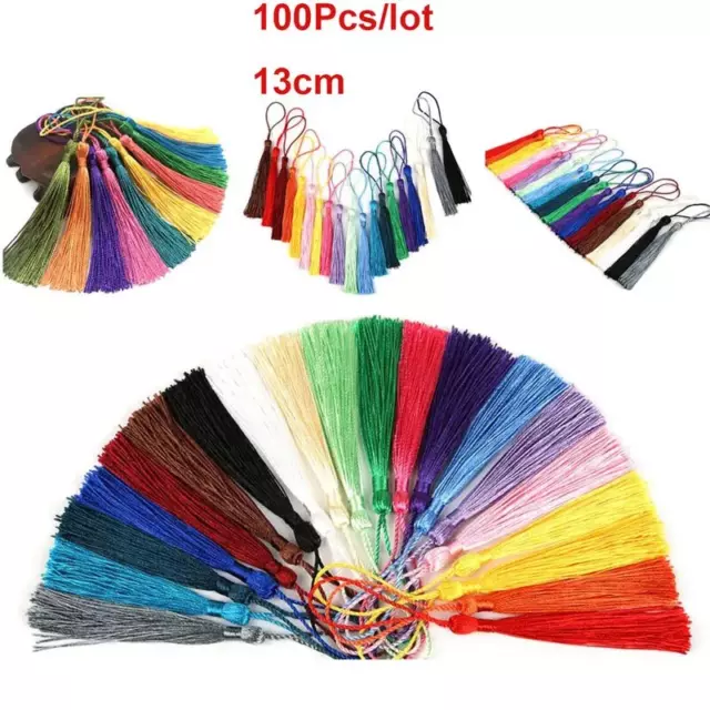 100pcs 13cm Bookmark Tassels Suave Sedoso Bricolaje Arte Craft Mini Borla Con 2