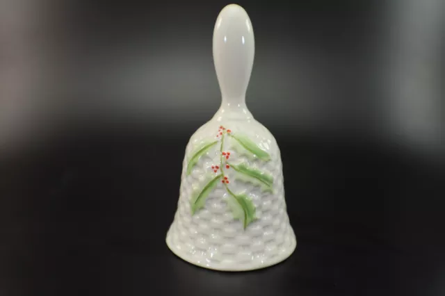 Belleek ENCHANTED HOLLY Christmas Hand Bell Ireland 2000 Holiday Vintage