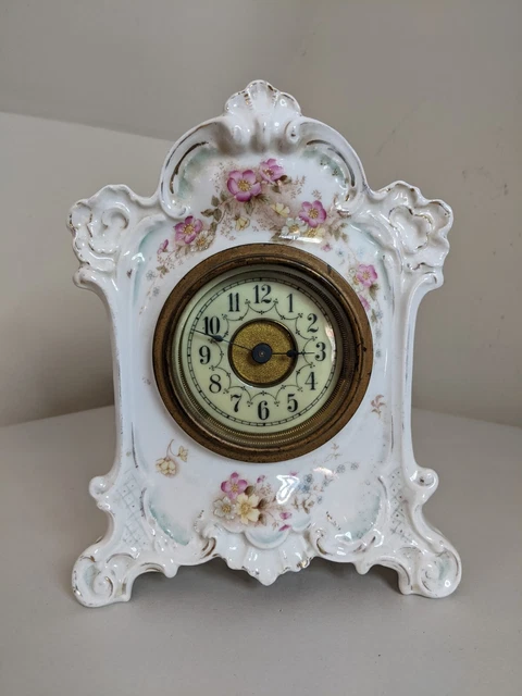 UNUSUAL ANTIQUE JUNGHANS  PORCELAIN MANTEL CLOCK - Not running