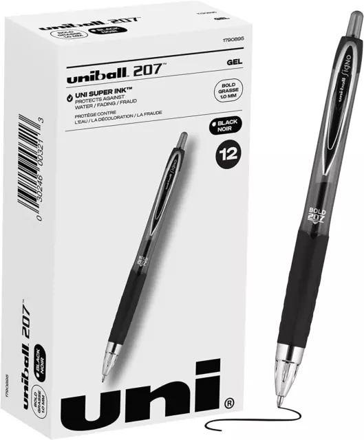 Uniball Signo 207 Gel Pen 12 Pack, 1.0Mm Bold Black Pens, Gel Ink Pens | Office