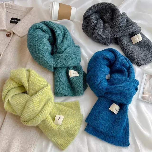 Women Winter Thicken Warm Soft Wraps Female Pure Color Knitted Long ScaK_