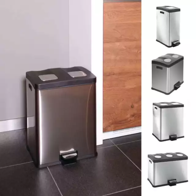 EKO Cubo de Basura de Pedal Papelera Contenedor para Salón Cocina Plateado Mate