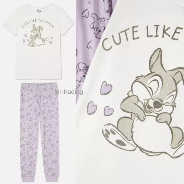 Ladies Womens Disney CUTE LIKE THUMPER Pyjamas T Shirt & Long Pants PJS UK 10-24