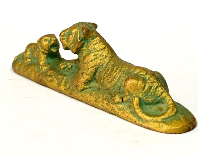 Japanese Paperweight Bunchin Iron Calligraphy Zodiac Gold Tiger Feng Shui Lucky