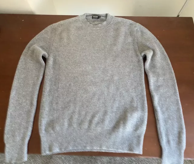 Zegna Oasi Cashmere Ribbed Grey Crewneck Sweater Size 48 (M/L) MSRP $1650