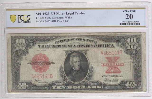 1923 $10 US Note Legal Tender PCGS VF20 (Poker Chip)