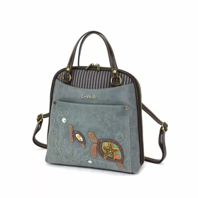 NEW Chala CONVERTIBLE Backpack Purse Shoulder Tote Bag TURTLE Indigo Blue gift