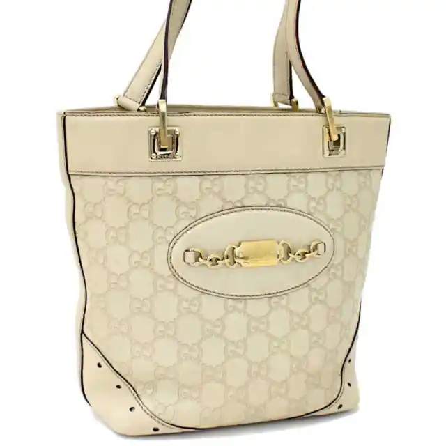 Auth GUCCI Guccissima Bucket 145994 Tote Bag Ivory Leather fpm-11