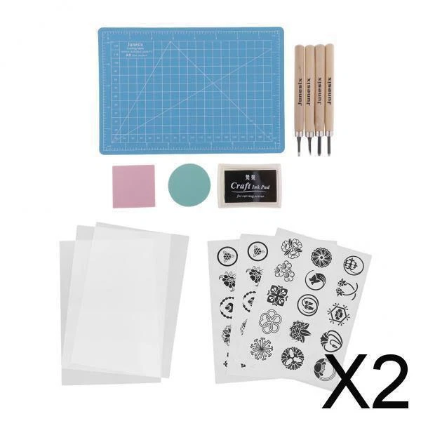 2X 14 Pieces/Set DIY Rubber Stamp Carving Block Kit for DIY Crafts