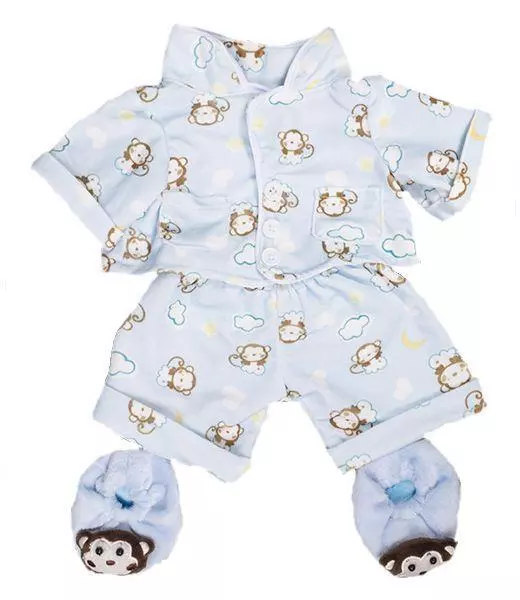 BLUE MONKEY PYJAMAS PJ WITH SLIPPERS  - 16"/40cm BUILD A TEDDY BEAR CLOTHES