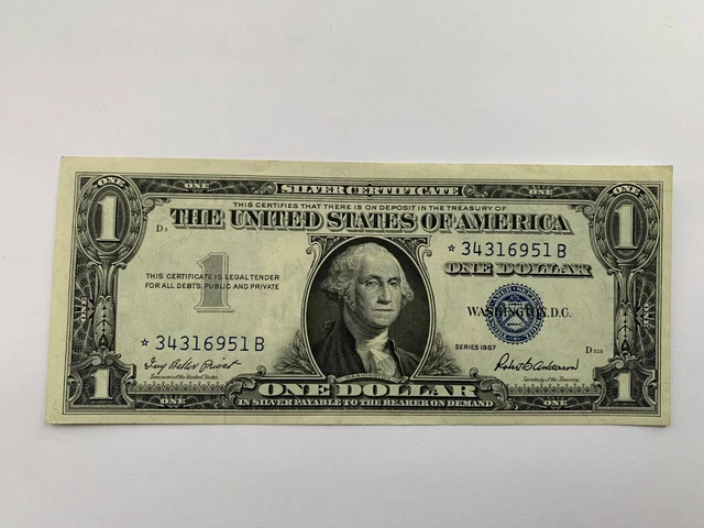 1957 One Dollar Silver Certificate US Star Note, $1 Star Note Crisp Uncirculated