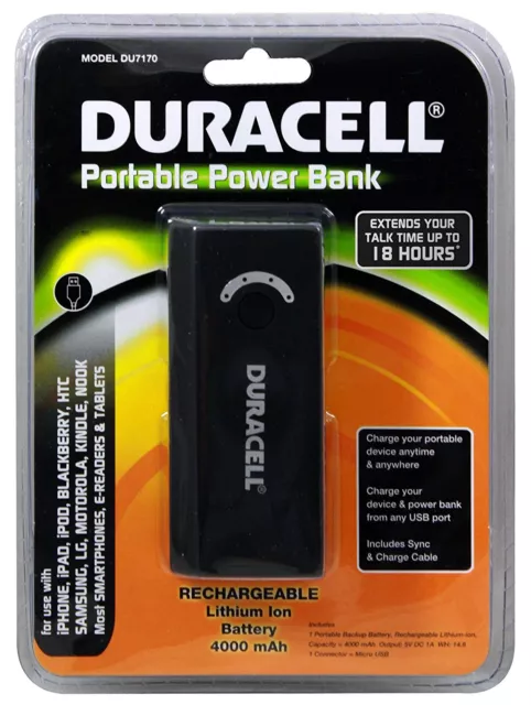2X Duracell Du7169 Portable 2,600mah Powerbank Retail Packaging - Black