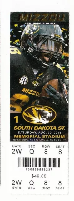 2014 Mizzou Missouri Tigers Vs South Dakota St Ticket Stub 8/30/14
