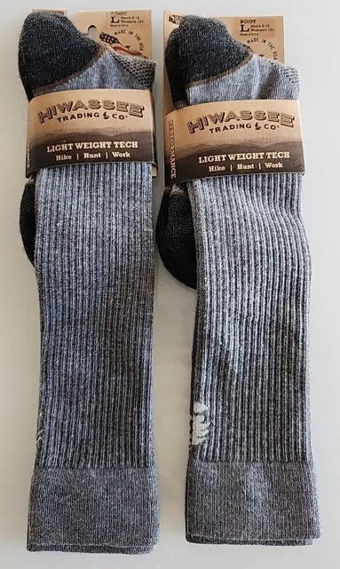 2 New Pair Hiwassee Trading Company L Light Tech Boot Socks Merino Wool