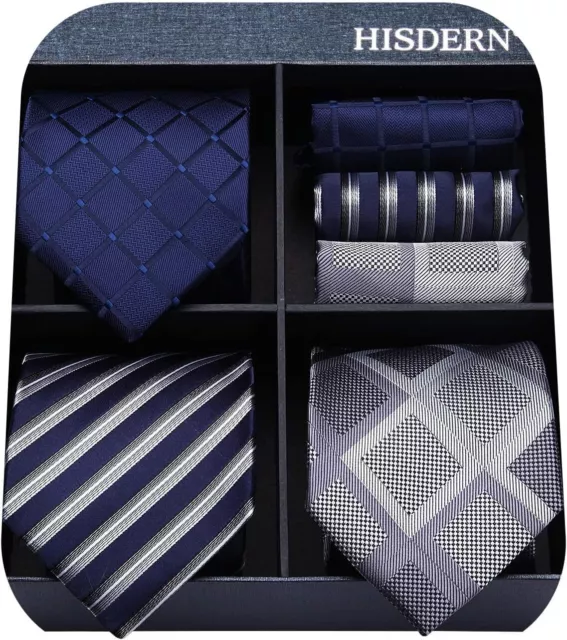 HISDERN Mens Ties and Pocket Square Set Business Elegant Ties for Men Classic Lo