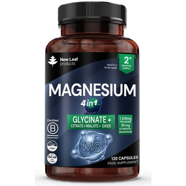1836MG PREMIUM MAGNESIUM Glycinate 4 in 1 Complex High Strength ...