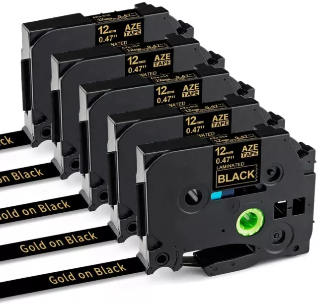 TZe-334 P-touch Label Tape Compatible Brother PT-P700 12mm Gold on Black 5PK