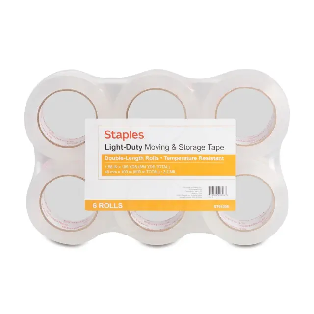 Staples Clear Lightweight Moving & Storage Tape, 1.88" x 109 Yds, Pack of 6