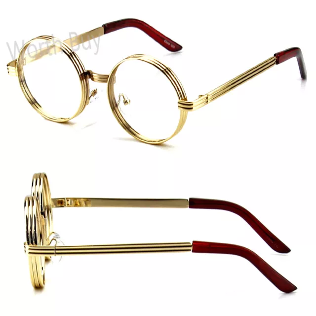 New Funk Clear Lens Round Steampunk Retro Fashion Eye Glasses Hipster Gold Frame 2