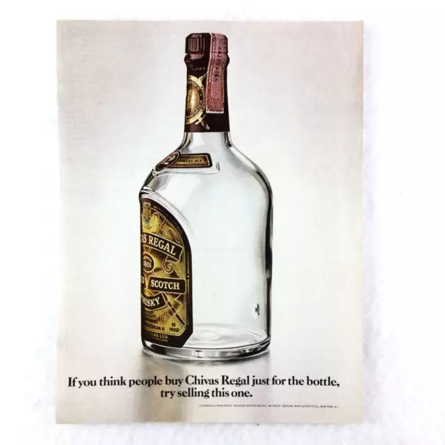 CHIVAS REGAL Scotch Whisky 70s VINTAGE PRINT AD Empty Liquor Bottle Bar Decor