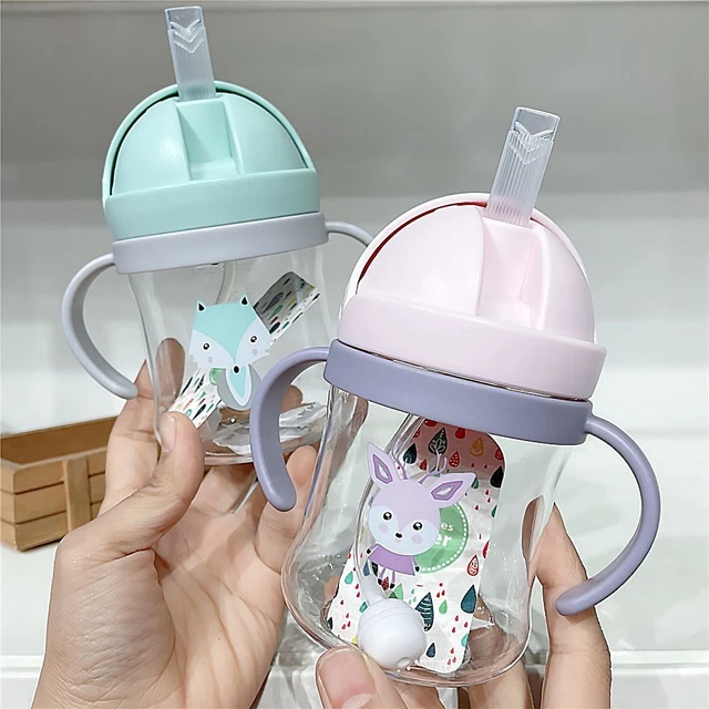 con Straw Gravity Ball Sippy Cups cáliz para aprender Handle Feeding Cup