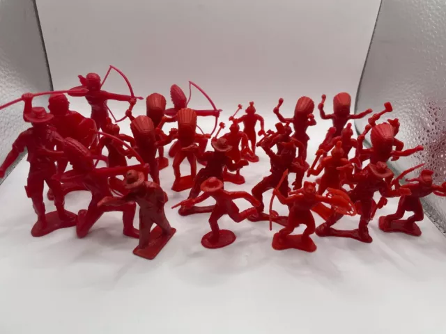 Vintage Plastic Cowboys and Indians Figures Red Lot