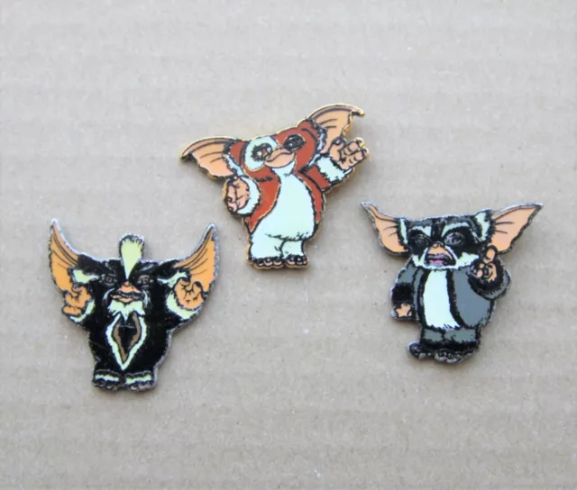 Gremlins Pin set of 3 Mogwai Gizmo Stripe 1989 Amblin Metal Movie Badge RARE