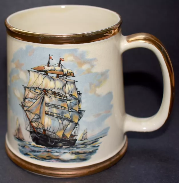 Vintage Gibsons Staffordshire Tankard Maritime Scene Sailing Ship Gold Mug FrS&H