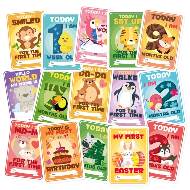 Baby Milestone Cards 32 Different ANIMAL KINGDOM Hard Keepsake Giftbox UK Seller