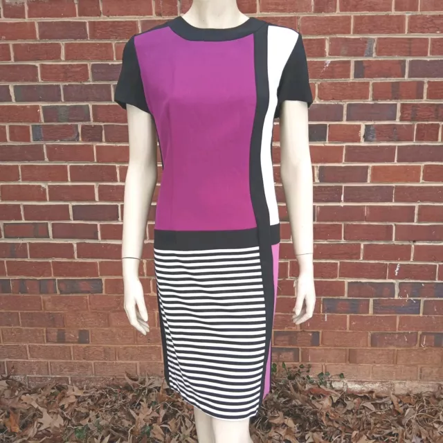 New Chetta B Purple Magenta Black & White Colorblock Sheath Dress 12 NWT $138
