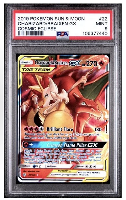2019 POKEMON SUN & Moon Cosmic Eclipse #22 Charizard & Braixen Gx Psa 9 ...