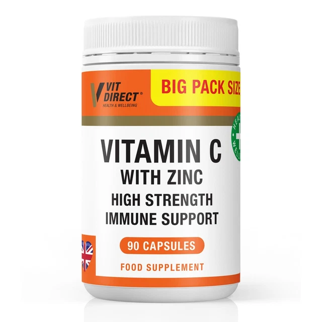 VITAMIN C WITH Zinc Food Sup High Strength Immune Support Vit Direct 90