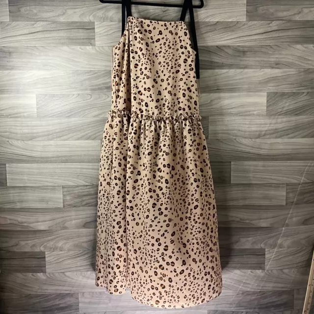 Topshop Womens A Line Dress Brown Leopard Print Drop Waist Midi Sleeveless L 3