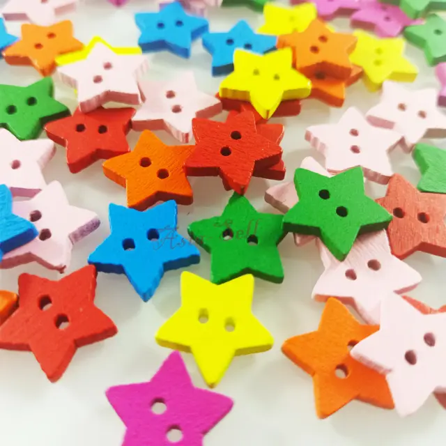 20-1000pcs Wood Buttons 13mm Stars 2 Holes Sewing Baby Clothing Multicoloured Mi