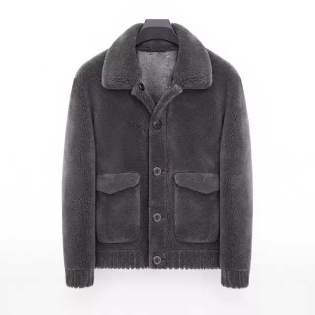 Sheepshear Fur One-piece Men Stand-up Collar Casual Suede Jacket Thick Fur Coat
