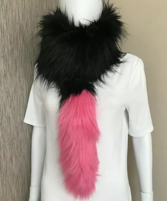 Charlotte Simone Black & Pink Faux Fur Popsicle Scarf Retail 2