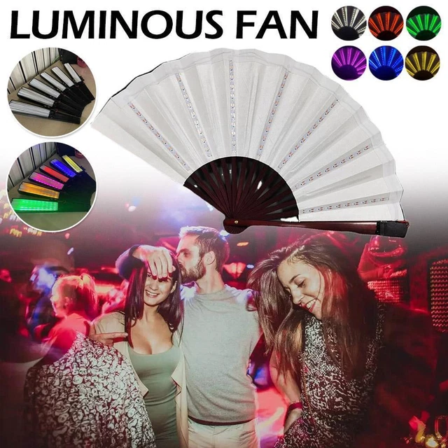 LED Luminous Hand Held Folding Fan Party Dancing Bar Fan Remote DJ Cosplay P7T8