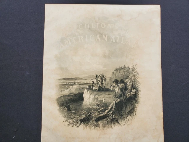 1855 Colton Map - Title Page Indian View Landscape Print 100% Genuine Antique